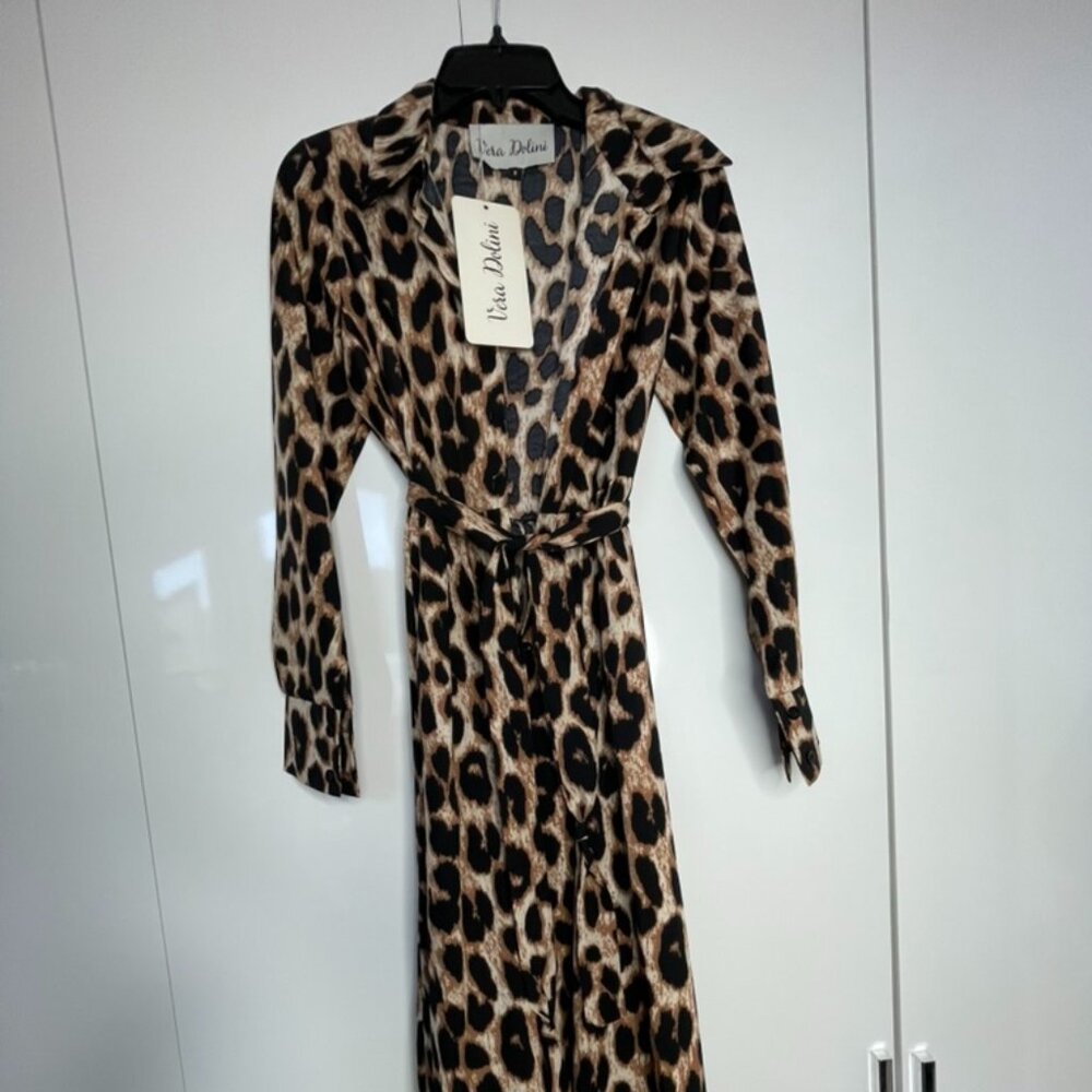 Vera Dolini - Leopard Dress w/ Waist Strap - Size 6 (NWT)